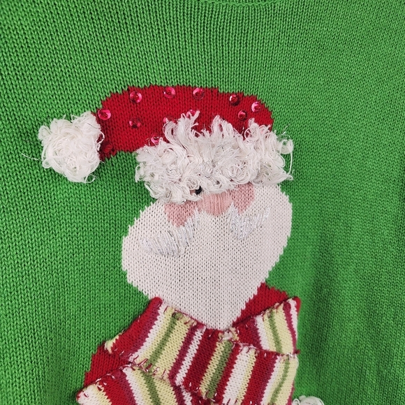 Susan Bristol Medium Holiday Christmas Sweater Green Tacky Santa Pull-over Knit - Picture 3 of 9